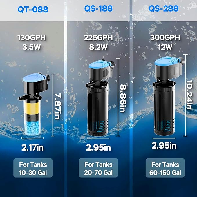 AquaMiracle 225GPH Internal Aquarium Filter, 3-Stage Fish Tank Filter with Dual Outlets & Aeration, Water Flow Adjustable Turtle Filter for 20-70 Gallon Tanks