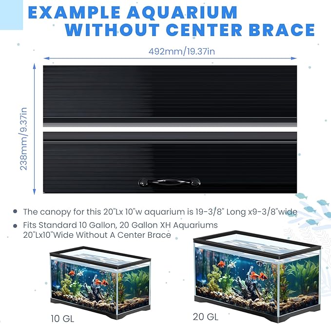 Sieral Aquarium Canopy Set Polycarbonate Greenhouse Panels 19.37 x 9.37 x 0.24 Inch for 10/20 Gallon Fish Tank Without Center Brace Aquariums Cover Fish Tank Lid, Black