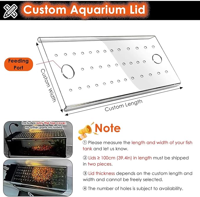 LZMZMQ Clear Acrylic Square Lid for Terrarium, 1 Pc Fish Tank Top Cover with Vent Port, 10x10 12x12 18x18 20x20 24x24 Customizable Jumping Proof Hood(L30xW14in/76.2x35.6cm)