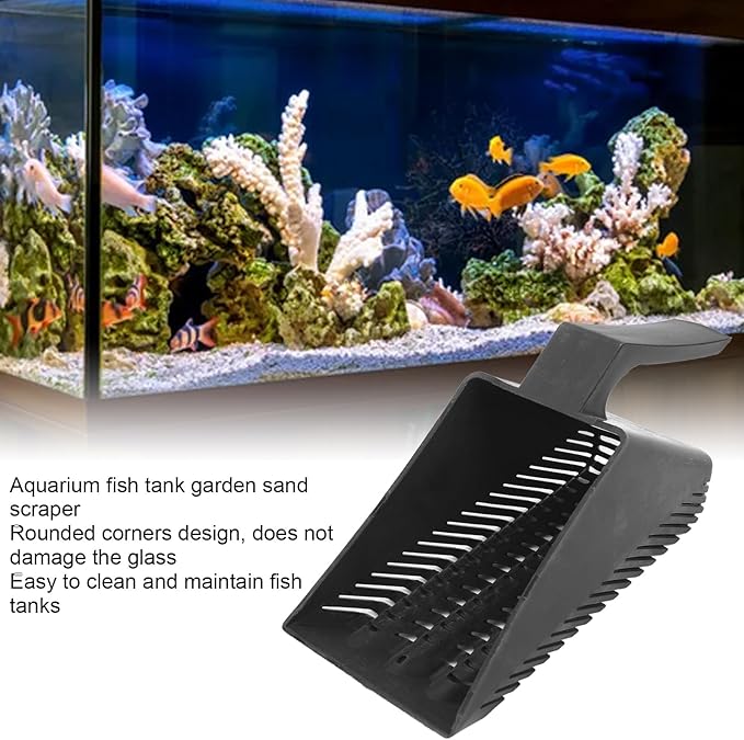 Aquarium Gravel Sand Shovel Strong Construction Clean Pan Scoop Plastic Strainer Easy Cleaning Black Aquarium Fish Tank Garden Sand Scraper