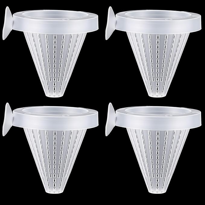 4PCS Aquarium Nematode Feeder Plastic Live Bloodworms Aquarium Feeder Cone Cup Shape Basket-Feeder Fish Supplies with Suckers for Fish Tank