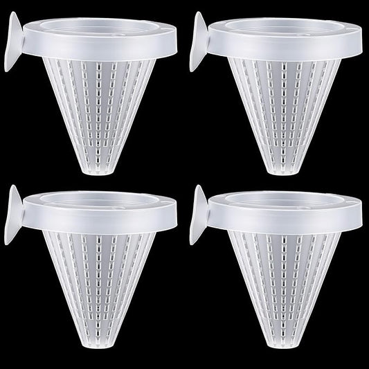 4PCS Aquarium Nematode Feeder Plastic Live Bloodworms Aquarium Feeder Cone Cup Shape Basket-Feeder Fish Supplies with Suckers for Fish Tank