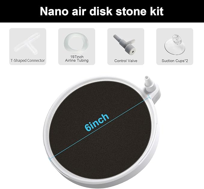 Fish Tank Air Pump Kit - Aquarium Ultra-Quiet Adjustable Air Pump with 2 Pcs 6 Inch Air Stones Oxygen Bubbler