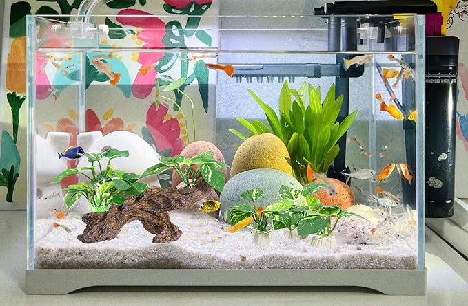 4PCS Driftwood Cave Aquarium Decor Silk Aquarium Plants for Betta Fish Tank Decorations