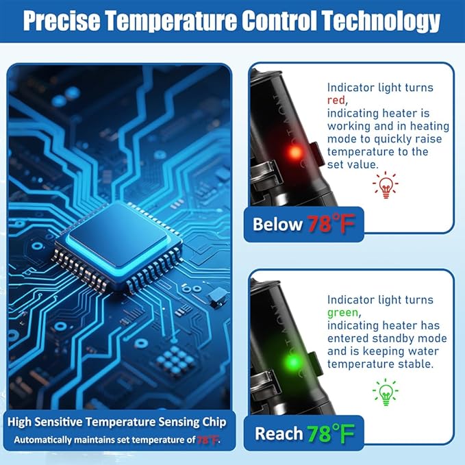 Mini Submersible Aquarium Heater 25W Small Betta Fish Tank Heater with Digital Thermometer (Preset Temperature 78℉)