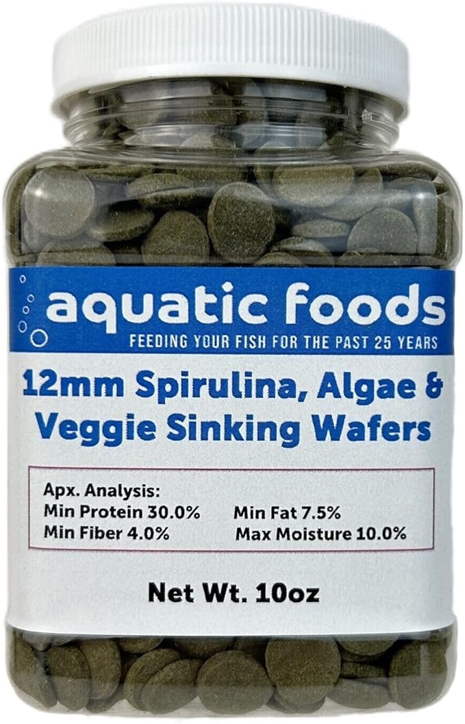 12mm - 1/2" Spirulina, Algae, & Veggie Sinking Wafers for All Bottom Feeding Fish, Plecos, Catfish, Shrimp, Snails, Crabs. All Tropical Fish. - WL…10oz Jar