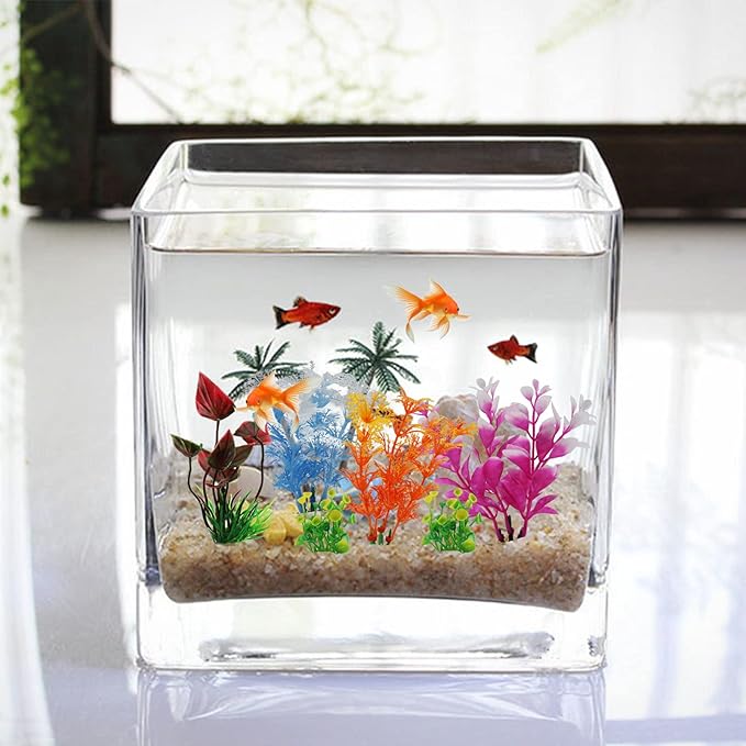 Aquarium Decorations - 6pcs Colorful Fish Tank Plants, Plastic Accessories for Mini Aquariums