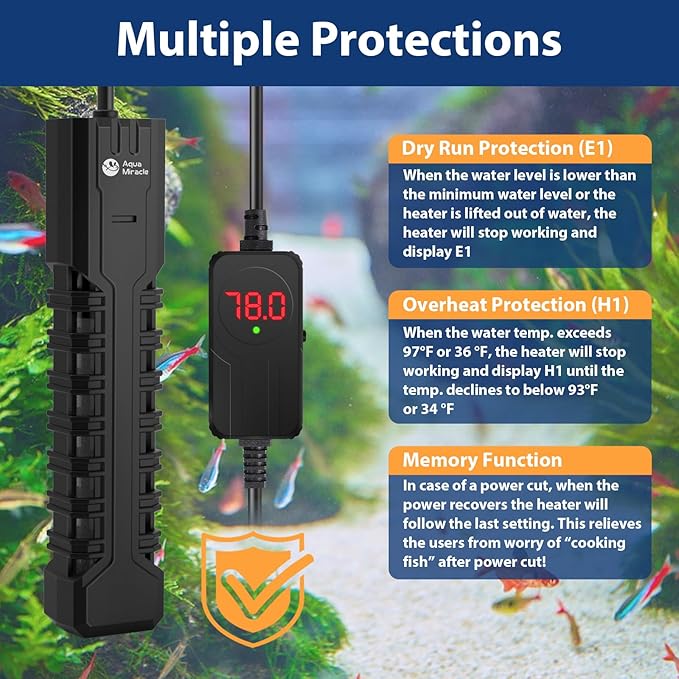 AquaMiracle Submersible Aquarium Heater with LED Digital Temp Display, Fish Tank Heater with Dry-Run & Over-Temp Protection, for Freshwater Saltwater Aquariums(300W/40-75Gal)