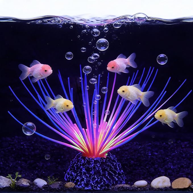 Silicone Glowing Effect Fish Tank Decorations for Aquarium, Artificial Soft Anemone Coral Plants Ornaments for Aquarium Decor Landscape, Glow in Dark Fish Tank Accessories Decorations(Rainbow)
