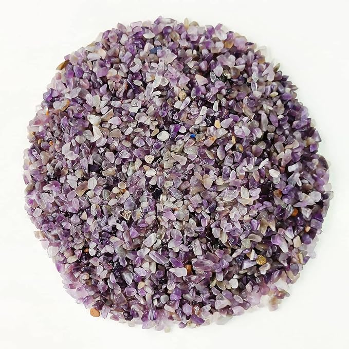 Shubhanjali Amethyst Chips Crushed Stone Crystal Natural Small Rocks Irregular Shape Stone Reiki Healing Gemstones for Garden Aquarium Vases Plants Decoration (1 lb,Purple)