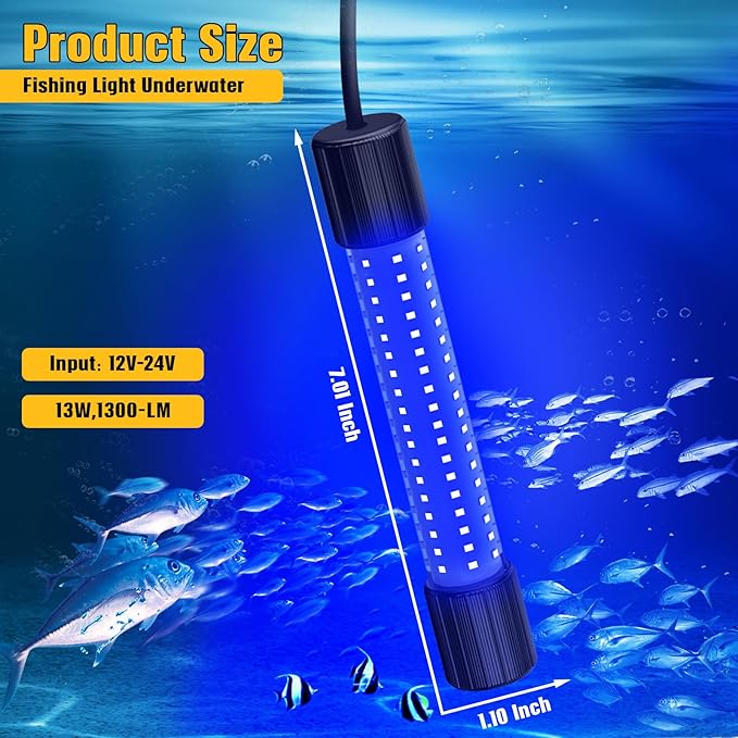 Underwater Fishing Blue Light Compatible with DeWalt 20V Battery,1300 Lumens,LED Light for IP68 Waterproof Submersible Fish Attractor Light for Night/Ice/Boat Fishing(no Battery)