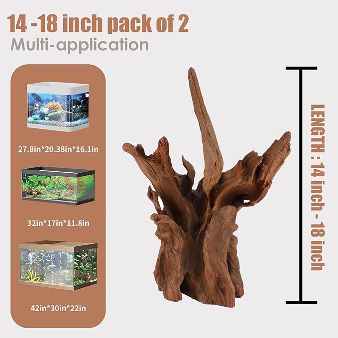 Jorewood Natural Large Aquarium Driftwood for Fish Tanks & Reptile Terrariums – Safe Fish Tank Decorations, Unique Twisted Branches 2-Piece 14-18 Inch Low Tannin, Easy to Sink