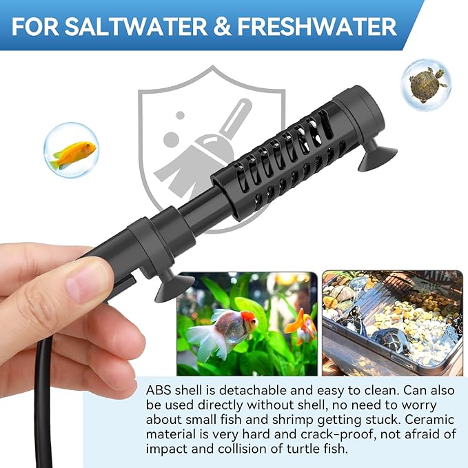 hygger Ceramic Submersible Aquarium Heater, New Explosion-Proof Fish Tank Water Heater with External Temp Controller Auto Thermostat Heater for Saltwater Freshwater (50W for 3~10 Gallon)