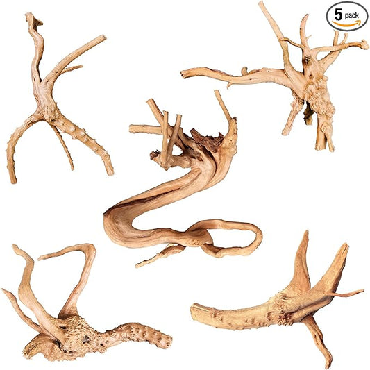 majoywoo Natural Driftwood for Aquarium Decor Fish Tank Decorations, Assorted Spider Wood Branch 4-8" 5 Pcs, Reptile Decor