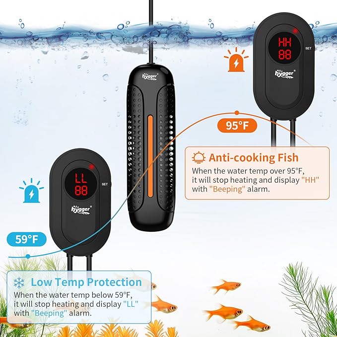 hygger Aquarium Heater 500W Fish Tank Heater with LED Controller, Multiple Safety Protections, Anti-Cooking Fish Alarm, Auto Stop Heating Protection, for 66-135 Gallon Freshwater Saltwater Tank