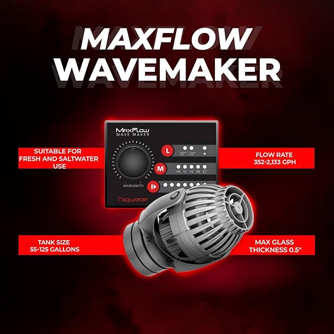 Aquatop MaxFlow MWV-2000 DC Wavemaker Pump with Controller - For 55-125 Gallon Aquariums - Safe for Salt & Freshwater - Energy-Efficient, Low Power Use