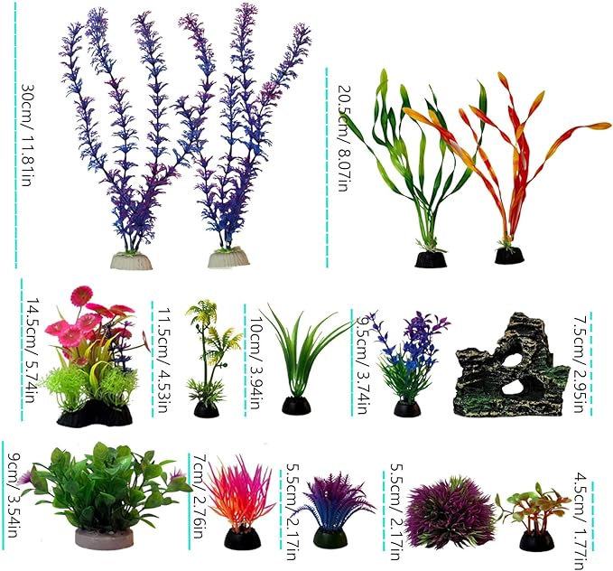 Fish Tank Artificial Plastic Plants Decorations Goldfish Betta Cave Rock Hideout Fish Bowl Ornaments Plants Colorful Vivid Aquarium Small Large Artificial Plants Seaweed Sets Aquarium Decor