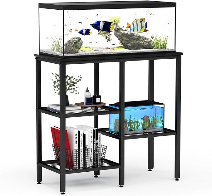 20 Gallon Fish Tank Stand Aquarium Fish Tank Stand, 3 Tier Metal Rack for Living Room/Office/Aquarium 29.1 x 12.3 x 30.1 Inches 330 LBS (Black)