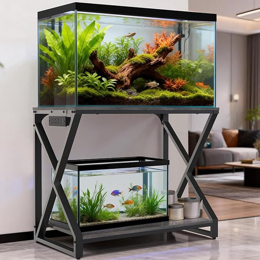 fishkeeper Heavy Duty Metal 50 Gallon Aquarium Stand with Charging Station, 2-Tier Storage Shelves with USB Ports and Outlets, 720LBS High Load Capacity Fish Tank Stand for Reptile/Turtle/Breeder Tank Stand
