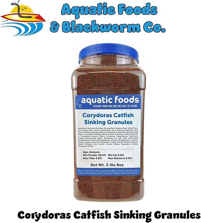 Corydoras Catfish & Loach Spirulina and Color Enhancing Sinking Granules. Ideal for All Bottom Tropical Fish…3-lbs 8oz Jar