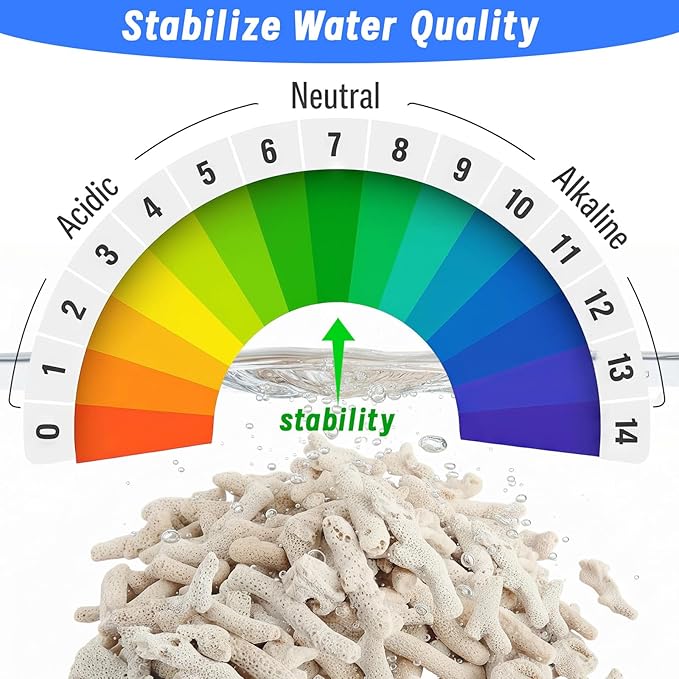 1.32lb/600g Crushed Coral for Freshwater Aquarium, Natural Fish Tank Coral Stone with Mesh Bag, Aquarium Bio Filter Media Bag Reusable Aquarium Filter to Stabilize Water and Raise PH