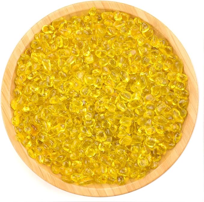 Glass Stones, 1Lb/460g Irregular Sea Glass Pebbles Non-Toxic Artificial Gemstones for Vase Filler/Terrarium Flowerpot Aquarium Turtle Tank Decoration/Handcraft Making, Yellow