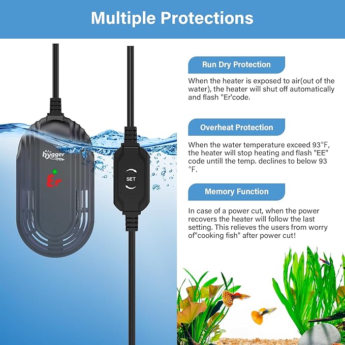 hygger Small Aquarium Heater, 25W Submersible Betta Fish Tank Heater with Adjustable Temperature External Controller, Turtle Heater with LED Display for up to 5 Gallon Tanks