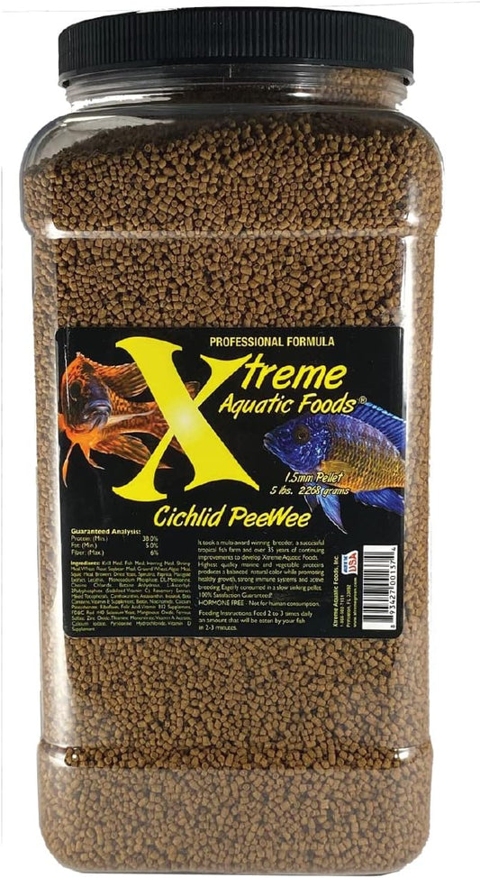 Xtreme Cichlid Peewee 1.5 mm Pellets - Proven Nutrition for Cichlids - Balanced Amino Acids, Boost Immune & Digestive Health, Color & Energy, Max Protein Freshwater Fish Food – USA Farm Grown (72oz)