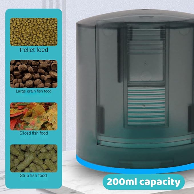 Automatic Fish Feeder,USB Rechargeable 200ML Large Capacity Aquarium Fish Tank Food Dispenser with Timer for Small Tank, Big Aquariums & Pond for Vacation and Weekend