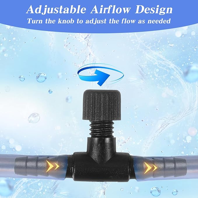 10 Pcs Aquarium Air Control Valves for 3/16" (4mm) ID Airline Tubing, Adjustable T Shaped Hose Connectors Black Single Way Plastic Air Flow Regulator Airpump Accessories for Fish Tanks