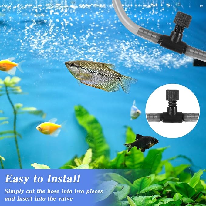 10 Pcs Aquarium Air Control Valves for 3/16" (4mm) ID Airline Tubing, Adjustable T Shaped Hose Connectors Black Single Way Plastic Air Flow Regulator Airpump Accessories for Fish Tanks