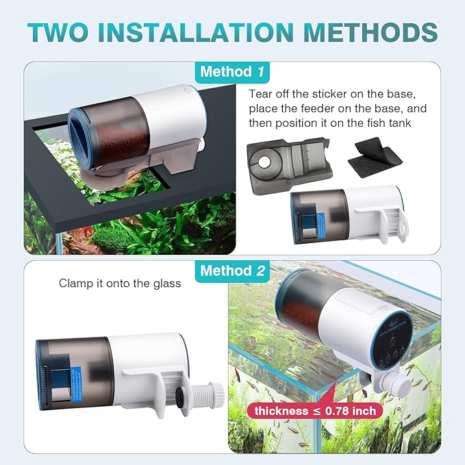 AQQA Automatic Fish Feeder for Aquarium - Auto Fish Food Dispenser with 8/12/24/48H Timer, 230 ML Large Capacity Vacation Tank Feeder for Turtle Betta Goldfish, Feeding Port Automatic Alignment