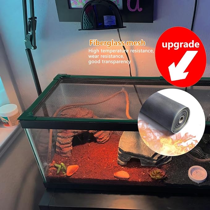 Magnetic Fish Tank Cover Green Frame Grey Fiberglass Mesh, DIY Fish Tank Lid Aquarium Lid for Preventing Fish from Jumping Out and Reptile Escaping Adjustable Size Fit Tank Size Max 35''X19''