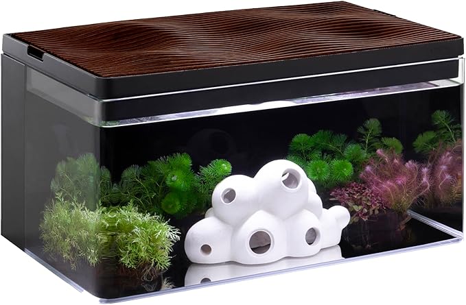 Harmony Deluxe 8 Gallon All-in-One Aquarium Kit, Award-Winning Fish Tank with Lid, Integrated Filtration, LED Light, Low-Iron Glass, Black Tank with Cherry Grain Top