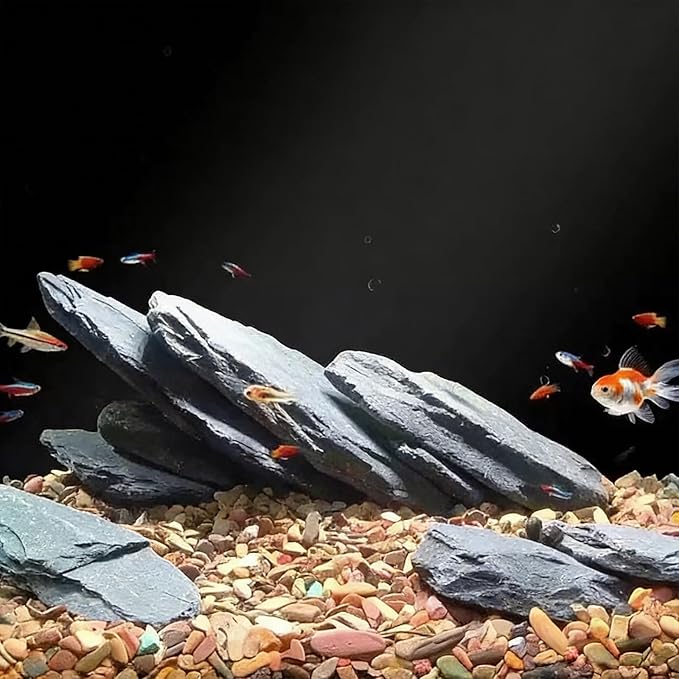 YISZM Slate Rock for Aquarium, 3-5 Inch Polished Natural Stone Rocks, Fish Tank Decor, Aquascaping Rocks, Safe for Aquariums, Terrariums, 10 lbs