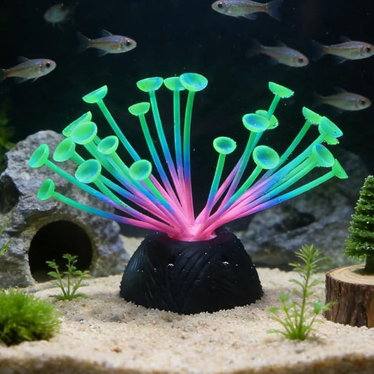 Suction Cup Anemone Aquarium Decor with Silicone Tentacles, Realistic Coral Reef Ornament for Saltwater and Freshwater Fish Tanks, Flexible Habitat for Shrimp, Invertebrates & Aquascaping (Green)