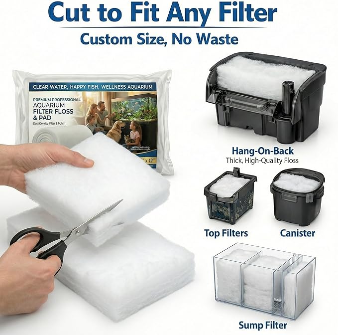 Aquarium Filter Pad 39.4 x 11.8in, Aquarium Filter Floss, Aquarium Filter Media for Crystal Clear Water, Fish Tank, Ponds & Garden, Cut to Fit for Sump & Canister Filters