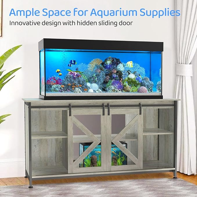 50-80 Gallon Fish Tank Stand, Heavy Duty Aquarium Stand with Cabinet for Fish Tank Accessories Storage - 1000 LBS Capacity, 58.9" L x 19.7" W x 32.6" H, Gray
