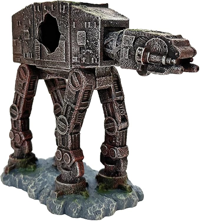 SLOCME Aquarium at-at Imperial Walker Decorations - Fish Tank Tropical Betta Fish Hideouts Cave Ornament