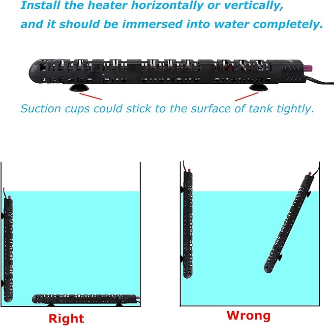 ZHGSERVU 500W Aquarium Heater Auto Thermostat Submersible 500 Watt Fish Tank Heater with Durable Quartz Glass and Protective Sleeve 3 Suckers for Saltwater or Freshwater 50-90 Gallon