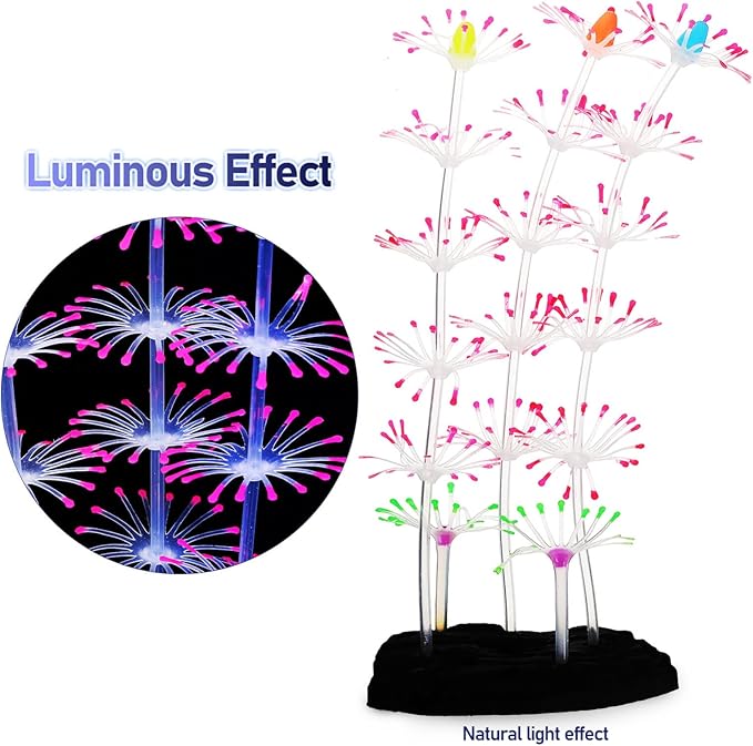 POPETPOP Glow in the Dark Fish Tank Decorations 2Pcs Artificial Coral Ornaments Silicone Aquarium Plants for Reef Decor 3.46X3.34X2.16In Safe Non-Toxic Aquarium Glow Decorations