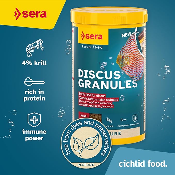 Sera Discus Granules 1000ml (14,8 fl oz) | Main Feed for All Discus & Ornamental Fish | Rich in Aquatic Proteins & Minerals | No Dyes or Preservatives | Boosts Growth
