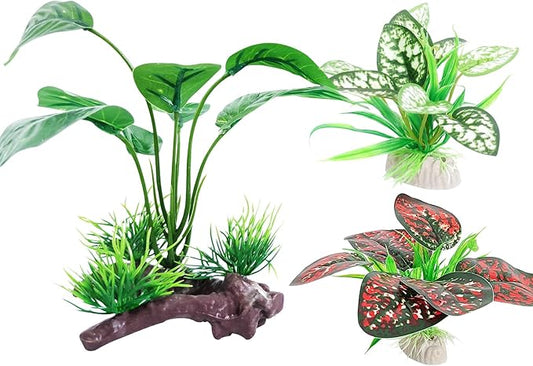 3PCS Reptile Artificial PlantsTerrarium Plants Aquarium Plants Decorations for Amphibian Habitat Decor