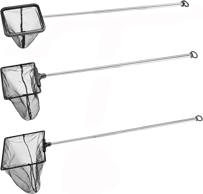 Lpraer Aquarium Fish Net with Extendable Stainless Steel Long Handle Fine Mesh Net for Fish Tank