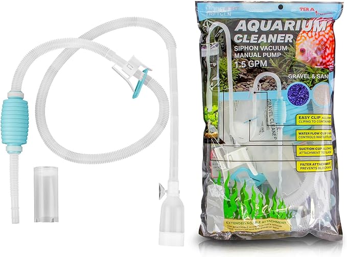 TERA PUMP 2 Pack Fish Tank Gravel Cleaner Siphon - Manual Water Pump for 10-20 Gallon Aquariums - BPA-Free Water Change Siphon Hose