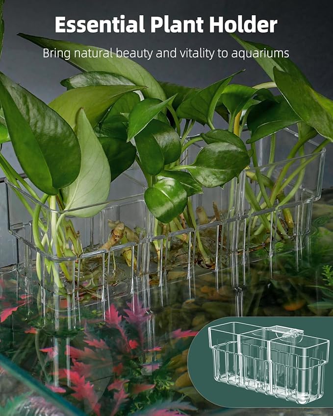 Pawfly Clear Acrylic Aquarium Plant Holder for Fish Tanks, 3 Slots Top Hanging Fish Tank Planting Holder with Hook, Adjustable Aquarium Planter Cup, Plant Pot for Water Feature Decoration