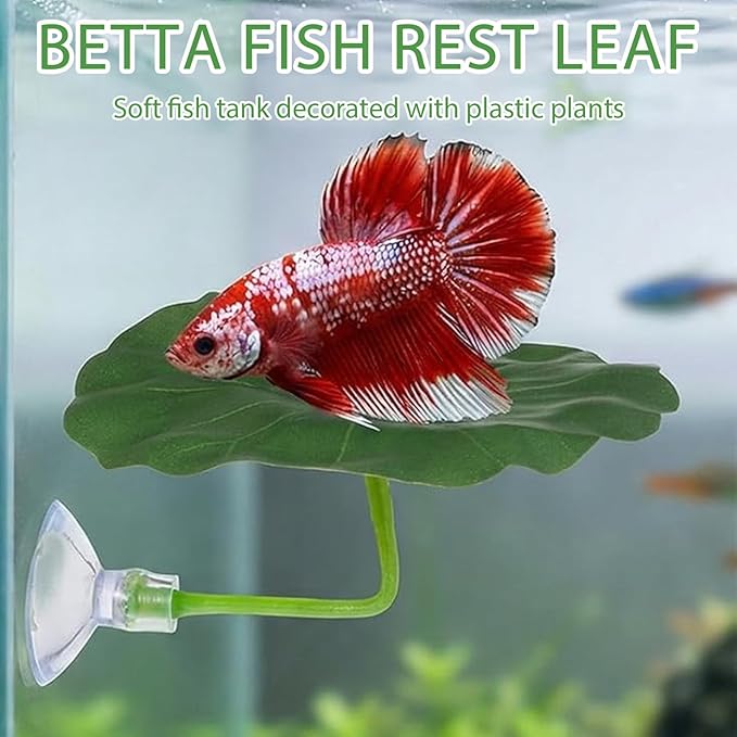 3PCS Betta Fish Leaf Hammock, Soft Aquarium Decor Plastic Plants, Betta Hammock Bed with Suction Cups, Fish Tank Decoration for Sleeping Hiding Playing – Natural Green Lotus Leaf Design