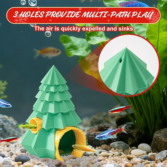 Christmas Fish Tank Decorations, Aquarium Christmas Tree Decor for Hiding, Fish Tank Hideout Ornaments, Aquarium Accessories Cave Decor for Shrimp Betta