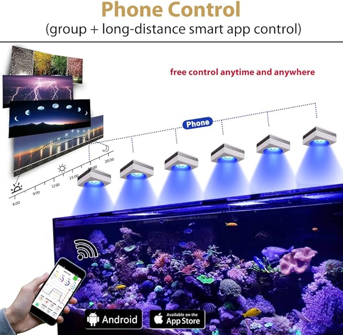 PopBloom 6PCS RL90 Led Aquarium Light for Coral Reef, Smart-APP Control Reef Led Light Aquarium Marine Lighting Fish Tank Light for 300-360CM Saltwater SPS/LPS Reef Aquarium(6 Light with Hang Kit)