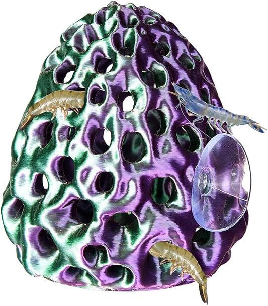 Shrimp Dome Hide, Shrimp Hides for Aquarium, Betta Fish Hideout with Suction Cup, Betta Habitat Tank Ornament Accessories, Aquarium Decor for Small Fish Guppy Hiding Resting (Green Purple)
